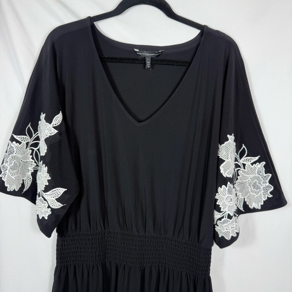 White House Black Market Kimono Sleeve Smocked WaistDress, Embroidery Large NWOT - Picture 9 of 13